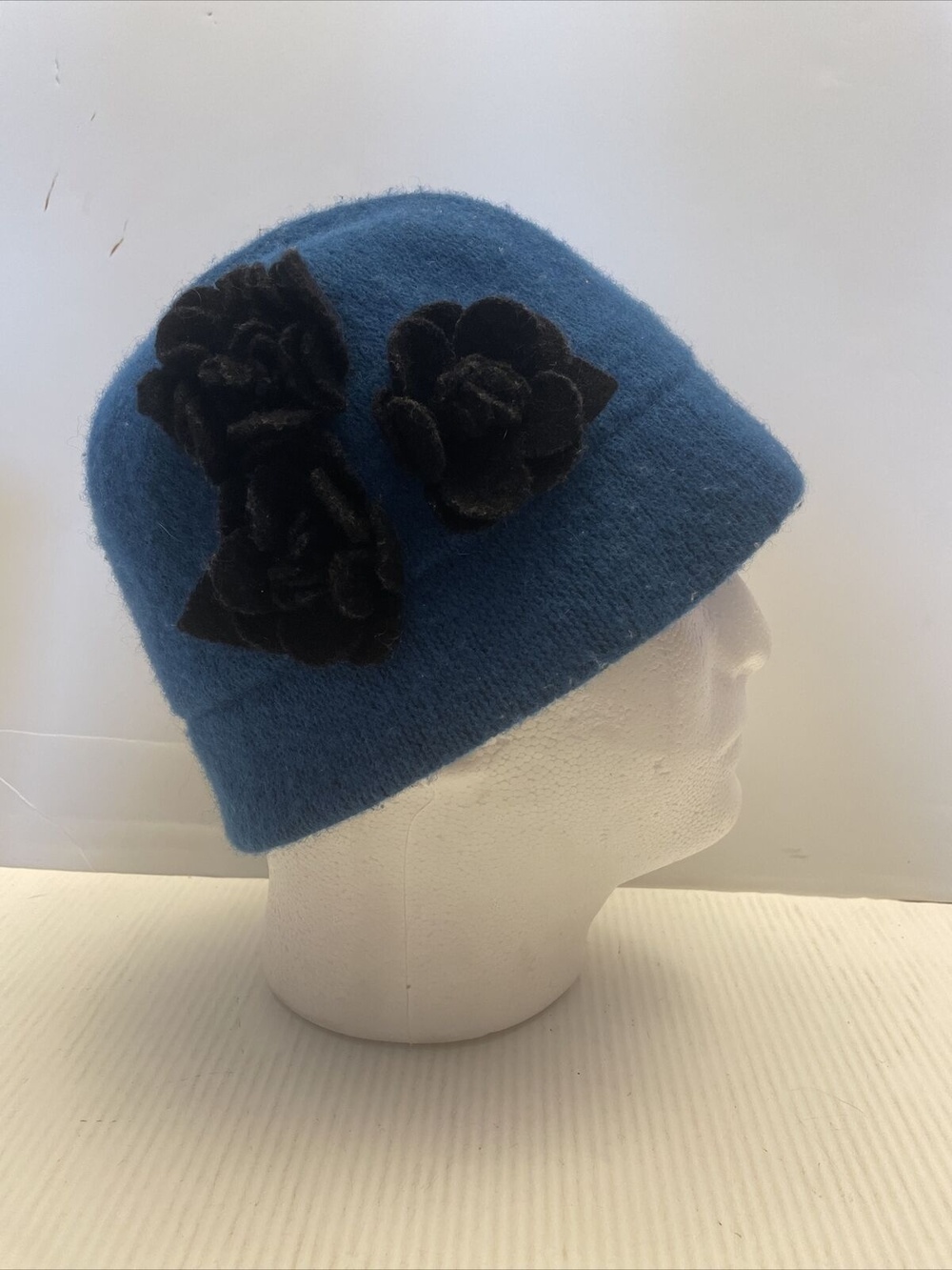 Badgley Mischka Women Hat Wool Blend Floral Embellishment Blue